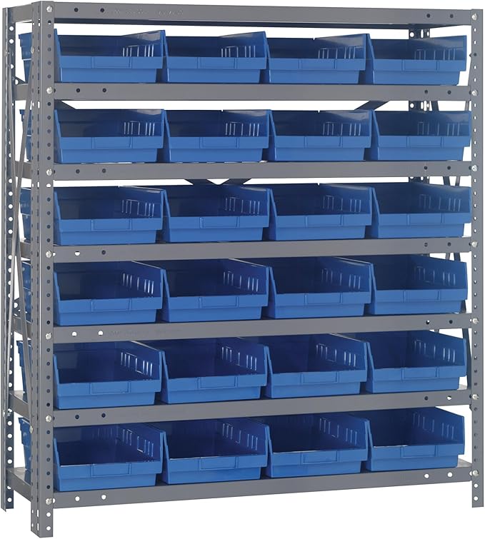 Quantum Storage Systems 1839-108BL Steel Shelving Unit with 4" Shelf Bins, 18" D x 36" W x 39" H, Blue