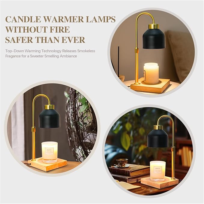 Xiwoa Electric Candle Warmer Lamp with 2H/4H/8H Timer Dimming Height Adjustable Safety Night Lamp, Home Scented Jar Candles Decor Gifts (Black)