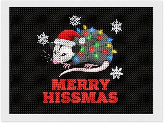 AIVKIEJK Diamond Painting Kits for Adults - Christmas Possum Merry Hissmas Painting DIY 5D Full Drill Diamond Dots Paintings with Diamonds Gem Art and Crafts Home Decor 12"x16"