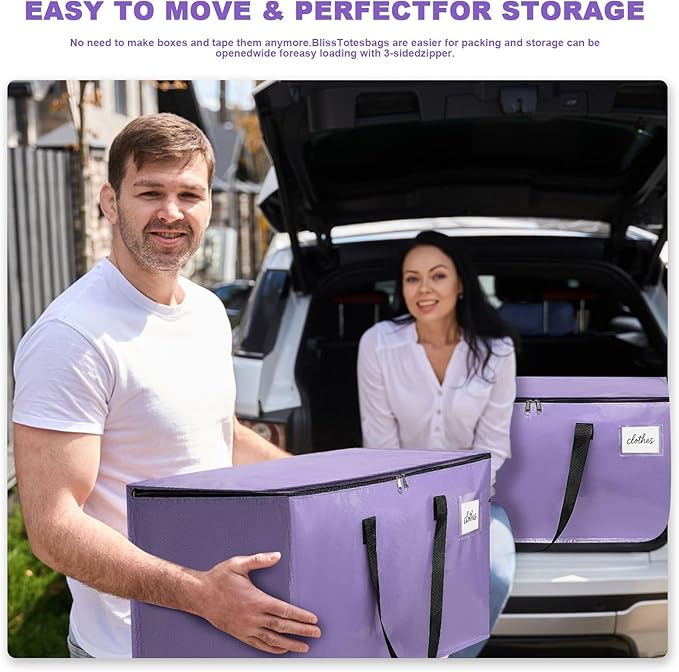 Moving Bags Heavy Duty Lavender Purple – Large Packing Bags for Moving, Extra Large Storage Totes with Zippers and Handles