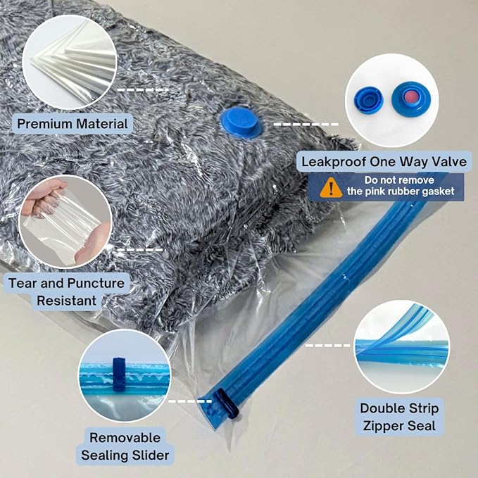 12 Pack Vacuum Storage Bags With Electric Pump, Compression Space Saver for Comforter, Bedding, Blanket Storage, Vacuum Seal Bags for Clothing, Luggage and Closet Organizer