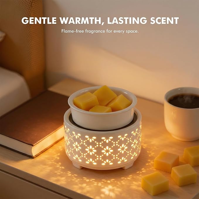 EQUSUPRO Ceramic Wax Warmer Candle Warmer- Wax Warmer for Scented Wax, Electric Wax Melt Warmer Fragrance Wax Melter Wax Burner for Home and Office Decor & Gifts (Aurora Petal Pattern)