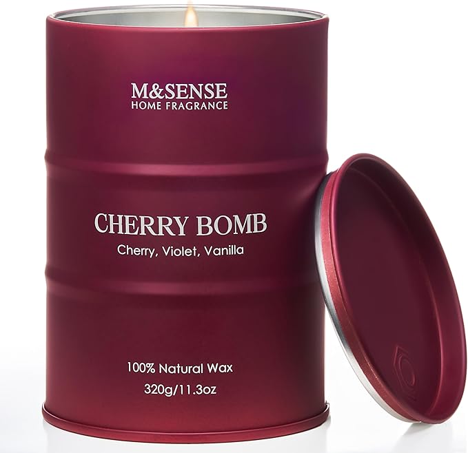 M&SENSE Cherry Bomb Scented Candles, Sweet Candle for Home Scented, Natural Soy Wax Cherry Blossom, Gifts for Women Mom, 11.3 oz 70 Hours Burn