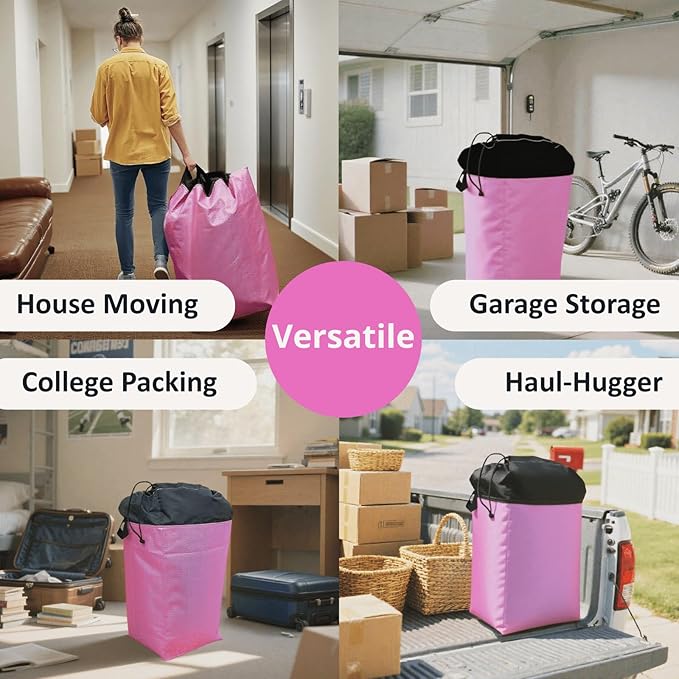 Moving Bags Heavy Duty Extra Large, 66 Gallon XL College Moving Bags with Handles, Waterproof Storage Totes Packing Supplies for Home Dorm, Set of 4