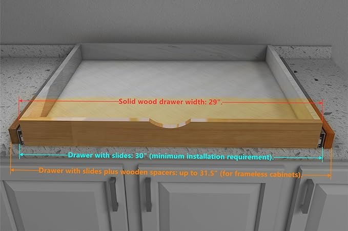 Elysian Under Desk Drawers 30" W × 21" D Add-on Drawers for Under Desk or Cabinet, Multipurpose Drawer Storage for Office Supplies, Smooth Pull Out Cabinet Organizer
