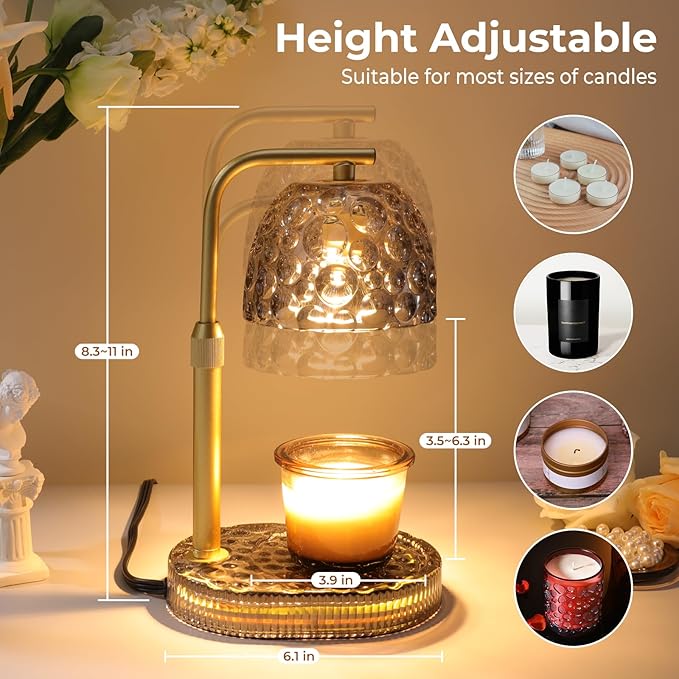 Candle Warmer Lamp Adjustable Height, Flameless 4-Level Dimmable Wax Melt Warmer for Jar Candles with 2 Bulbs, House Warming Gifts, Multiple Colors, Safe Home Use(Sky Gray)