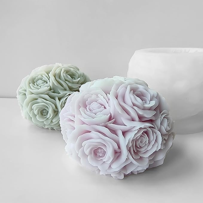 Rose Ball Round Candle Mold - Silicone 3D Molds for Candy & Home Decor - Resin Casting & Making Molds
