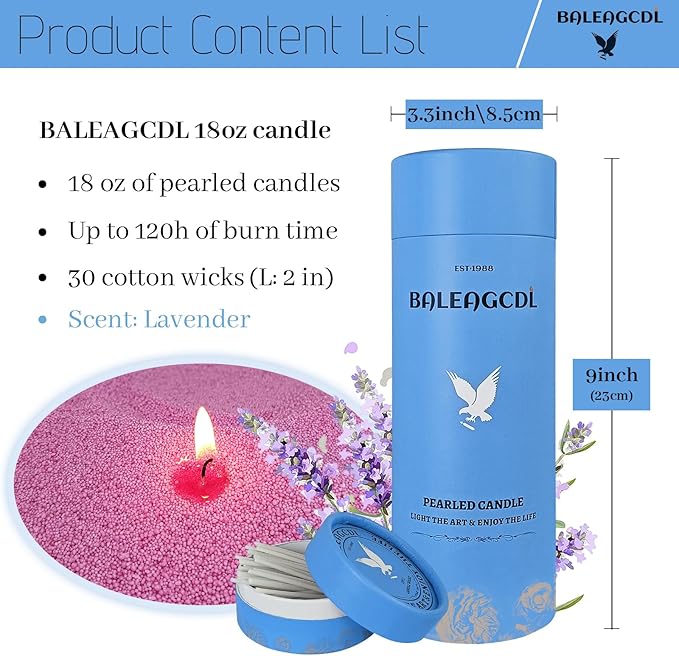 Dusk in Provence Pearled Candle – 18 Oz Lavender Scented Sand Candles with 30 Wicks | Refillable Purple Wax Long-Lasting Powder 120 Hours Clean Burning for DIY Lover’s Gifts