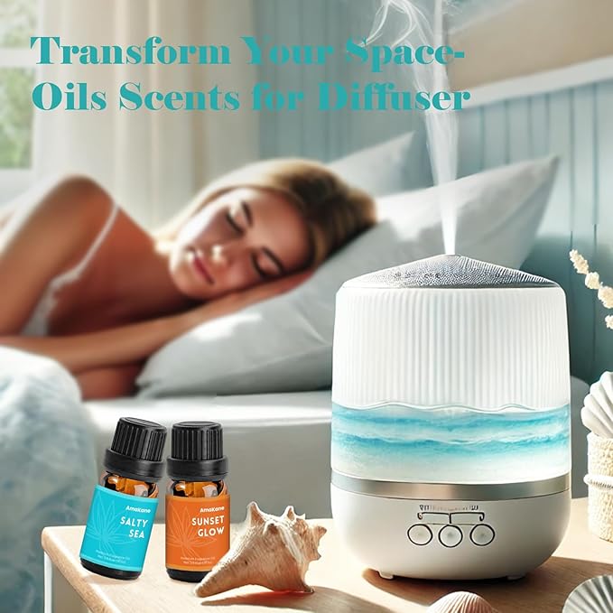 AmaKane Beach Fragrance Oil Set, Summer Essential Oils for Diffuser for Home, Candle Soap Making Scents, Beach Vibes, Sunset Glow, Linen, Salty Sea, Sandy Stroll, Beach Cabana, 6x10ml
