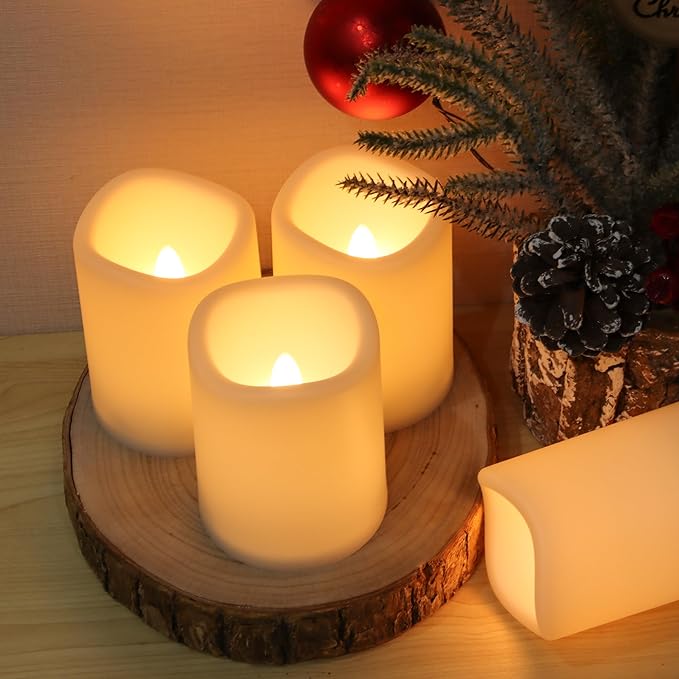 Daord 3 * 4inch Flameless LED Candles with Timer Battery Operated Flickering Votive Candle for Wedding Party Home Christmas Festival Decor