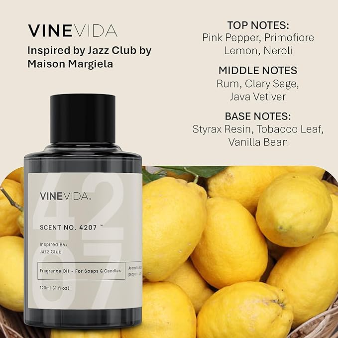 VINEVIDA [120 Ml] Scent NO. 4207 Inspired by Jazz Club | Premium Fragrance Oil for Candle Making & Soap Making | Candle Scents for Soy Wax | Scented Oils for Car Freshies & Bath Products