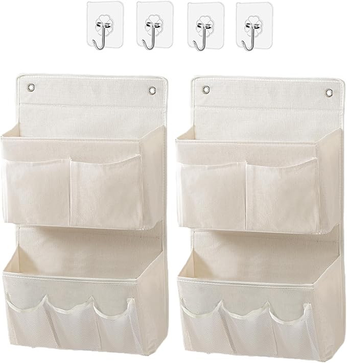 Wall Hanging Organizer – Over the Door Storage & Behind Door Organizer for Dormitory, Bathroom, Bedroom, Kitchen, Nursery, Space-Saving (White, 2 Pack)