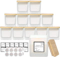 CONNOO 12 Pack 9 OZ Frosted Square Candle Jars for Making Candles, Thick Glass Bulk Empty Candle Containers with Airtight Bamboo Lids for Candle Making, Sticky Warning Labels - Dishwasher Safe