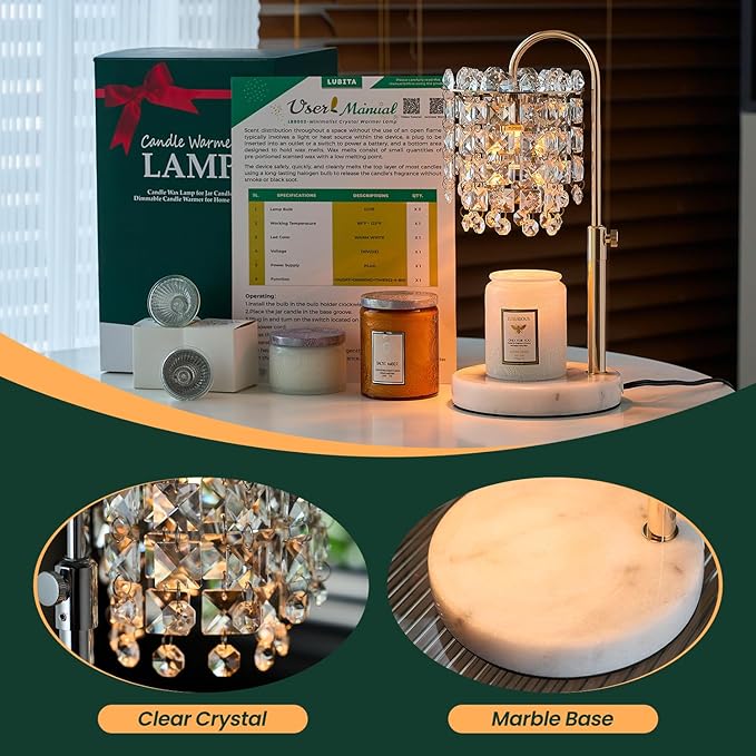 Candle Warmer Lamp with Timer Dimmer Adjustable Height for New Home Bedroom,Vintage Home Decor for Scented JaR 3 Bulbs for New Home Decor, Women Mom Christmas Birthday Gifts, French Gold