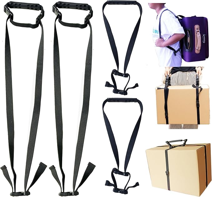 Moving Straps Carry Strap Lifting with Handle for 1 or 2 Mover | Adjustable and Strong | for Easy, Safe, Secure Carrying Boxes,Tent,Luggage,Beach Chairs,Book,Hand Shoulder Back,Black,Up to 100 LBS