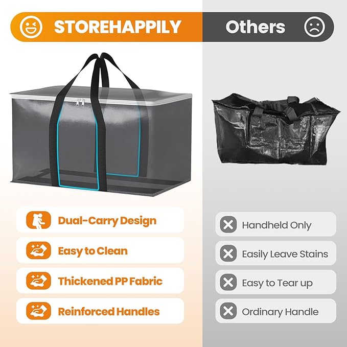 StoreHappily Heavy-Duty & Extra Capacity Moving Bags with Backpack Straps, Storage Totes with Double Zipper & Strong Handles, Packing Bags Alternative to Moving Boxes, Moving Supplies (10 Pack, Black)