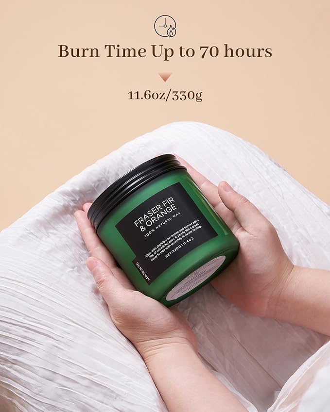 M&SENSE Fraser Fir Pine Scented Candle, Natural Soy Wax Non Toxic Candles 70 Hours 2 Cotton Wick 11.6oz Cozy Home Fragrance Aromatherapy Candle for Birthday Holiday Gifts