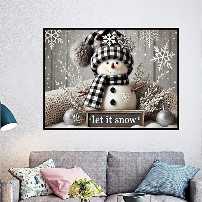 Winter Snowman Diamond Art Kits for Adults, Christmas Diamond Painting Kits for Beginners, 5D Full Drill Gem Art Paint with Diamonds Dots Crafts Kits for Home Decor Gift 16x12inch