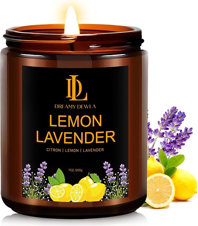 Lemon Lavender Candles, Lemon Lavender Scented Candle, Mother's Day Candle Gifts for Women, Soy Candles for Home Scented, 7oz 50 Hours Burn, Home Décor