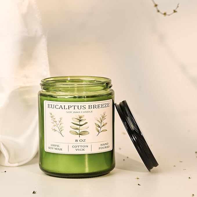 Eucalyptus & Mint Candles for Home Scented, 40 Hours Burn Soy Candle Gift for Women Stress Relief, Meditation, Yoga, Relaxing, Natural Soy Wax for Men and Women, 8oz