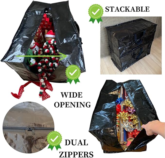 Evelots Large Packing Bags for Moving 4 Pack Storage Totes for Space Saving with Zippers & Carrying Handles for Camping, Garage, Outdoor Patio Cushion, Clothes, Comforters Storage Bags Black