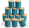 CONNOO 12 Pack 10 OZ Navy Blue Glass Candle Jars for Making Candles with Airtight Bamboo Lids Nice Sticky Warning Labels for Candle Making Empty Container Bulk - Dishwasher Safe