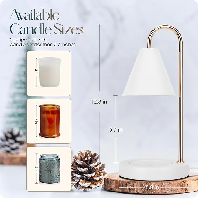 Aimoptg Candle Warmer Lamp,Electric Candle Warmer with Dimmable Light,Scented Wax Melter,No Smoke,Compatible with Various Jar,with 2 Light Bulbs,Home Decor-White