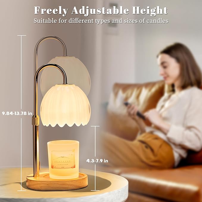 Candle Warmer Lamp with Timer Dimmer Adjustable Height, for New Home Decor,Valentine's Day, Birthday Gifts for Women,Wax Warmer Lamp for Jar Candles with 2 Bulbs(White)