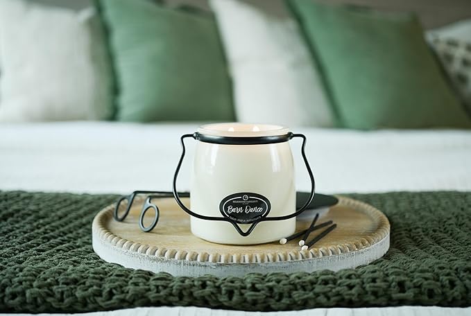 Milkhouse Candle Company Barn Dance Soy Candles - Bergamot | Patchouli Leaves | Sandalwood Scented - 16 oz Butter Jar with Lid, 65+ Hour Burn Time, Made in The USA