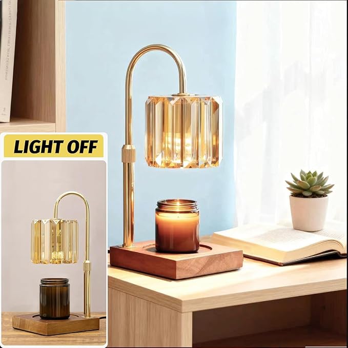 Yuichoy Candle Warmer Lamp with Timer, Dimmable Electric Candles Wamer Adjustable Height, Gifts for Women Mom, Glass Modern Candle Melter Lamp, Amber