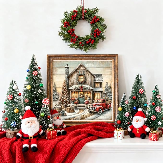 VIGEGU Christmas 5D Diamond Painting Kits for Adults,Christmas Red Truck Diamond Art kit for Beginners,DIY Full Round Drill Diamond Dots with Gem Art Crafts for Home Wall Decor 13.7x13.7 Inch