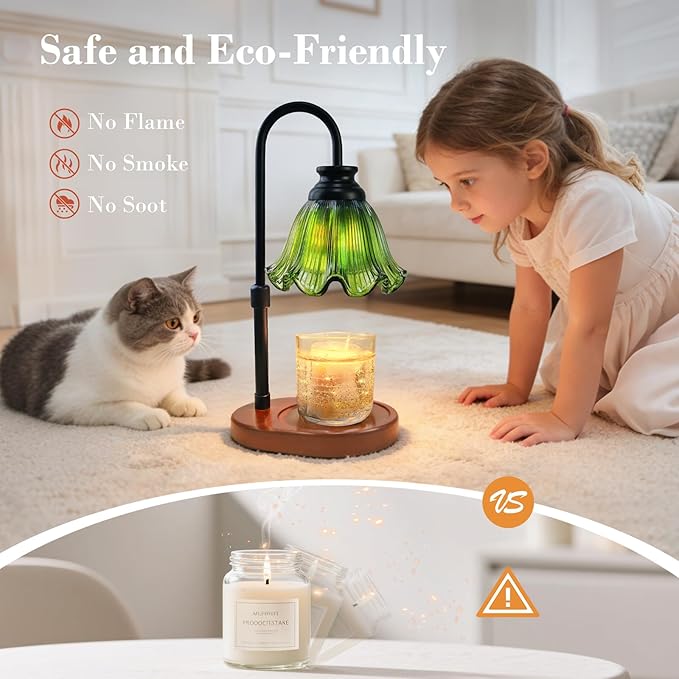 Candle Warmer Lamp with Timer: Birthday Gifts for Women, House Warming Gifts New Home Decor – Height Adjustable Candle Lamp for Mom, Anniversary - Walnut Solid Wood Base, with 2 Bulbs