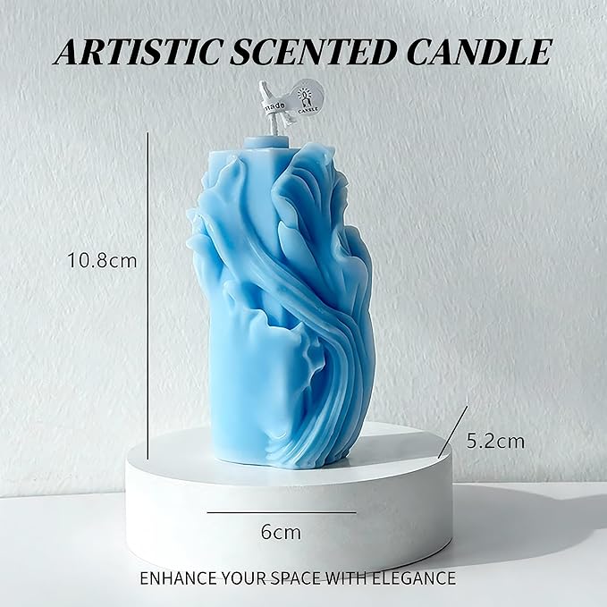 Ocean Wave Column Scented Candle,Tall Blue Ocean Inspired Soy Wax Candle with Cotton Wick,Floral Smokeless Candle for Coastal Decor,Wedding Centerpieces & Relaxing Gifts