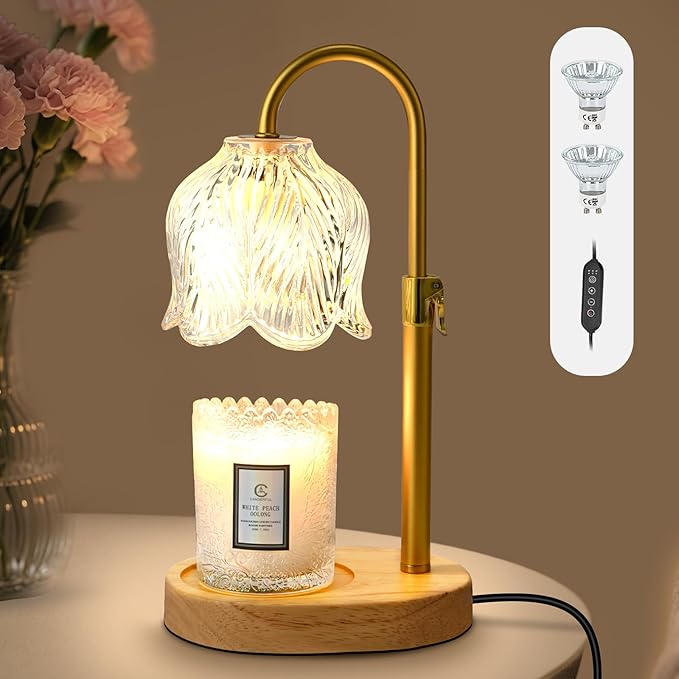 Candle Warmer Lamp with Timer, Valentine's Day Birthday Gifts for Women Mom, Height Adjustable Wax Melts Warmer, White Elephant Gifts, Dimmable Candle Warmer for Jar Candles with 2 Bulbs