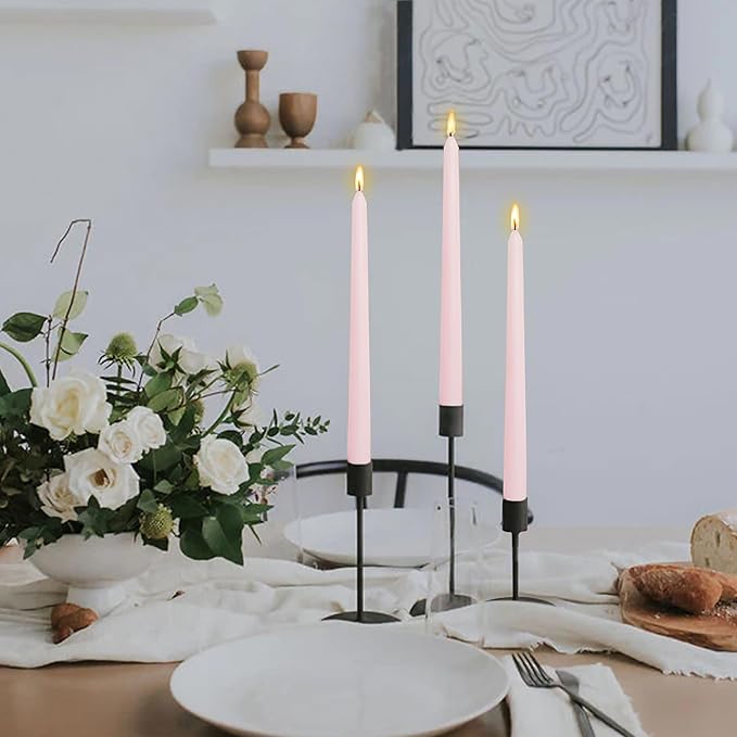 Handmade Light Pink Colored Taper Candlesticks Rose Scented Taper Candles Long Lasting Burn Candles Smokeless Aromatherapy Tall Candles 10 inch Elegant for Home Decoration Wedding Party Gift