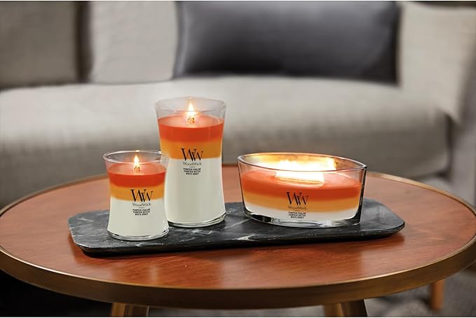 WoodWick Pumpkin Gourmand Trilogy Holiday Candle Gifts for Women and Men, 16 oz Ellipse Trilogy Candle with Crackling Wick