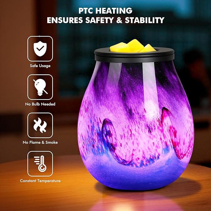 Wax Melts Warmer Candle Warmer - Art Glass Wax Warmer for Scented Wax, Electric Wax Warmer with Removable Silicone Dish Fragrance Wax Melter Wax Burner for Home and Office Decor & Gifts for Women