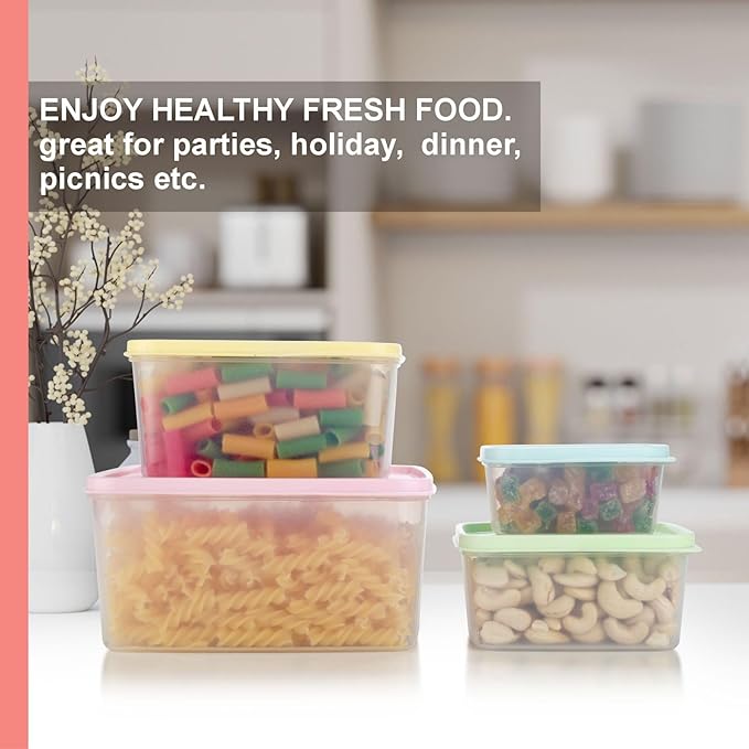 Food Storage Containers with Lids Set of 4 - 5oz, 16oz, 27oz, 84oz Leakproof Airtight Food Storage Containers – Non-BPA Transparent Plastic Containers for Food – Space Saving Nesting Design