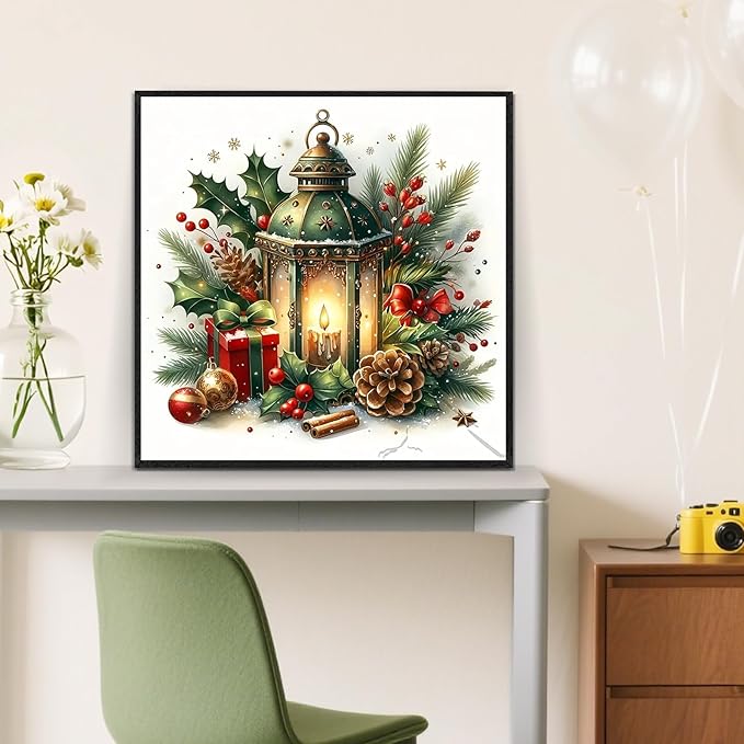 Christmas Light Candle Holly Diamond Painting Kits for Adults,5D Diamond Art Kits for Adults Beginners,DIY Full Round Drill Diamond Dot Painting Gem Art Kits for Adult,Home Wall Decor 13.8x13.8 Inch