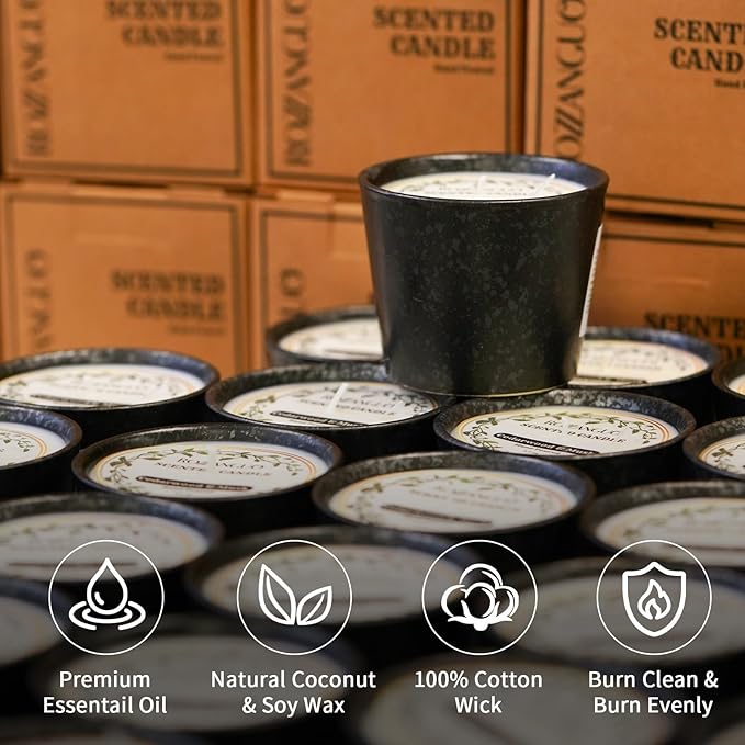 Luxury Textured Ceramic Jar Scented Candle | Non Toxic 100% Natural Coconut & Soy Wax Blend Cotton Wick | 5.2oz | Hand Poured Highly Scented Long - Lasting | Women & Men | Cedarwood & Musk