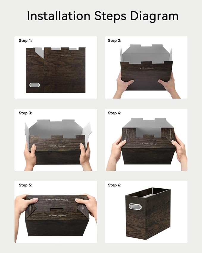 Oterri Cardboard File Organizer Box for Hanging File Folders Letter Size,File Box for Computer Desk,File Cabinet,Working Home,Office,Classroom (Brown Wood Grain Print, Letter Size - 4 Packs)