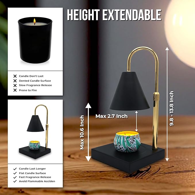 Candle Warmer Lamp with Timer & Dimmer | Adjustable Height & Brightness | Includes 2 Extra Bulbs | Wax Warmer Lamp | Christmas, Birthday & House Warming Gifts for Women, Mom for Jar Candles