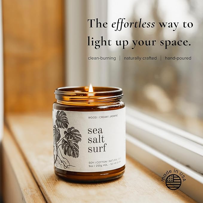 Broken Top Sea Salt Surf Pure Soy Candle | 9 oz. | Wood, Creme & Jasmine. 50-Hour Burn Time. Natural Cotton Wick, Vegan, No Parabens, No Phthalates