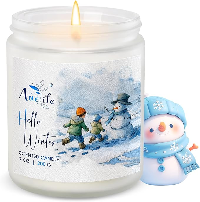 Hello Winter Candle | Fresh Citrus & Jasmine Scented Soy Candles - Winter Aromatherapy Candles Gift for Women & Men, Cozy Holiday Home Décor Candle, Long Lasting Clean Burn