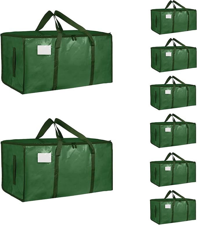 8 Pack-Extra Large Heavy Duty Moving Bags - Waterproof Storage Totes with Handles & Zippers, Foldable for College Dorm, Storage (olive green)