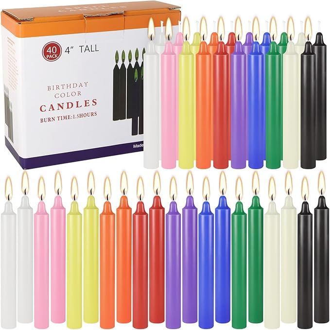 40 Pack Assorted Color Spell Chime Candles-4 Inch Mini Taper Candles-10 Colored Taper Candle,Long Burning Ritual Candles for Home Decor Kitchen Wedding Decoration,Witches & Spiritual Practices