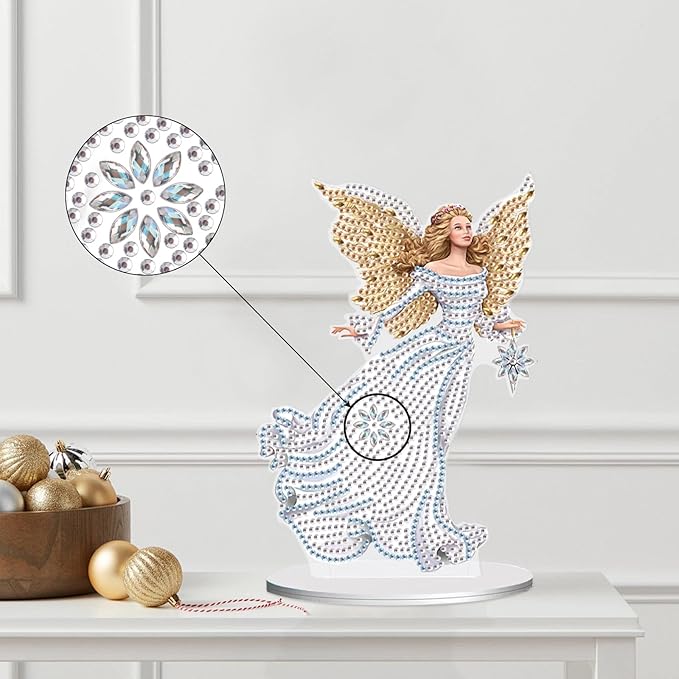 antor Diamond Art Painting Desktop Ornament Kit, Acrylic Tabletop Diamond Art Decoration for Adults, Special Shape Crystal Diamond Painting Angel Figurine Decor DIY Crafts Gift