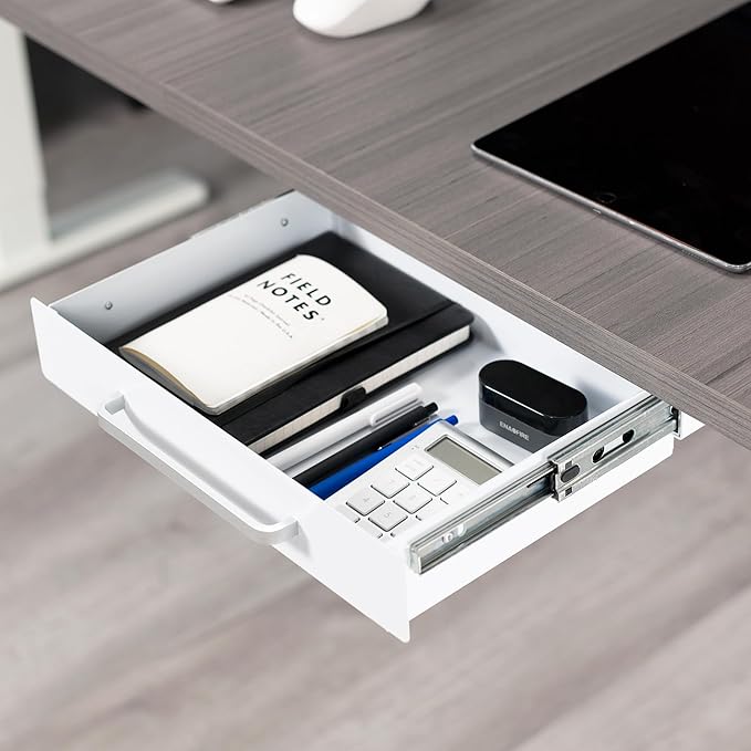 VIVO 13 inch Under Desk Slide Out Storage Organizer, Pull Handle Drawer, White, DESK-DR1H-W