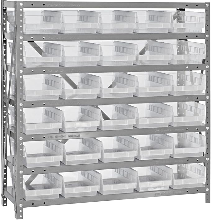 Quantum Storage Systems 1239-102CL Solid Heavy Duty 7 Shelves 30 Economy Clear Bins 39" H x 36" W x 12" D