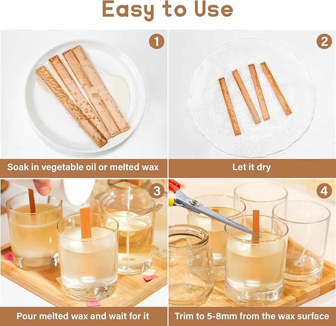 MAQIHAN 100 Wood Wicks for Candles Making - Smokeless Wooden Candle Wicks Crackling Candle Wax Wood Wick mechas para velas de cera Candle Making Wicks for Paraffin Candle Soy Wax Candlemaking(50 Sets)